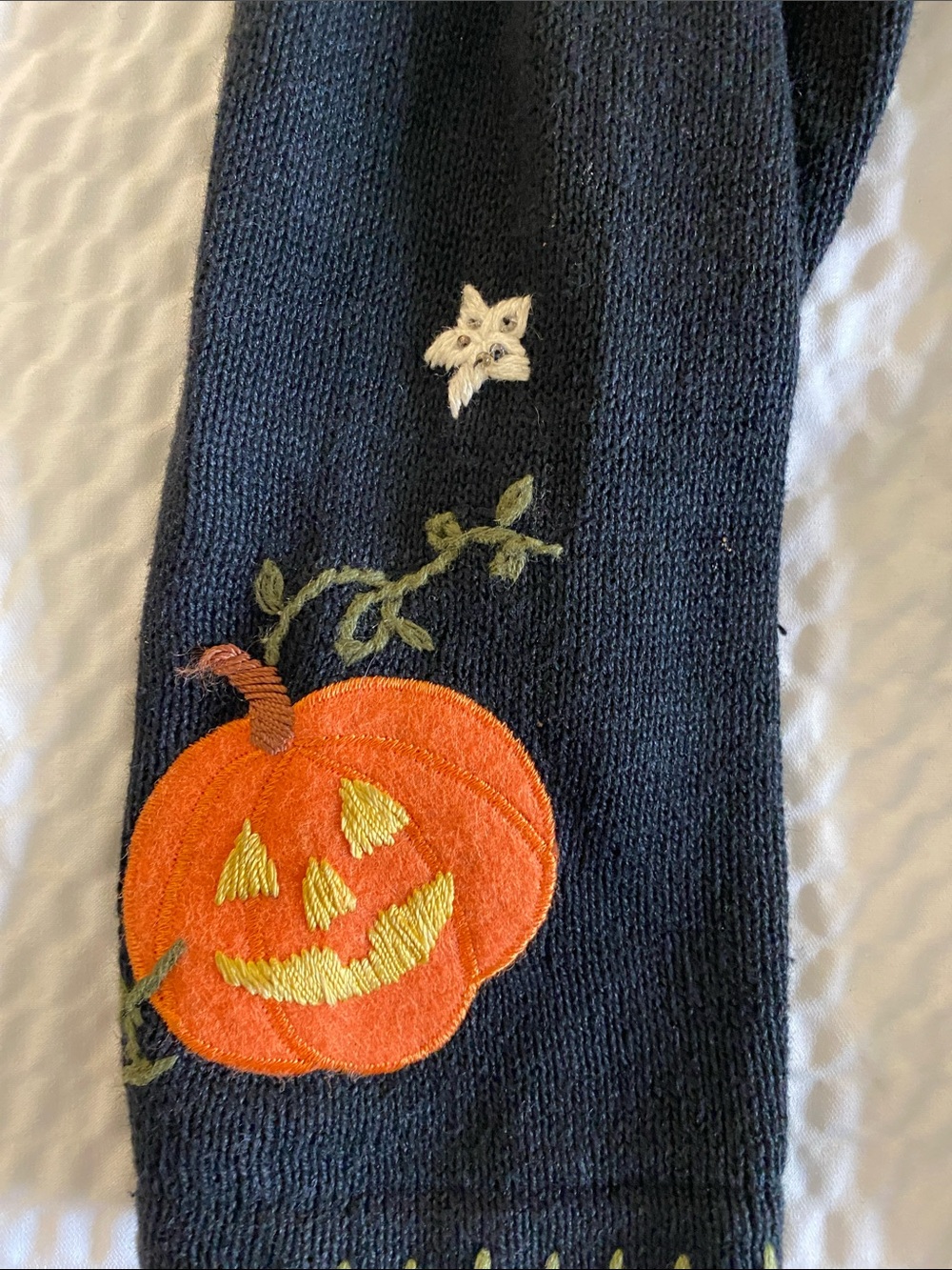 Halloween Pumpkin & Black Cat Embroidered Cardigan Sweater - Black/Olive - Picture 8 of 13